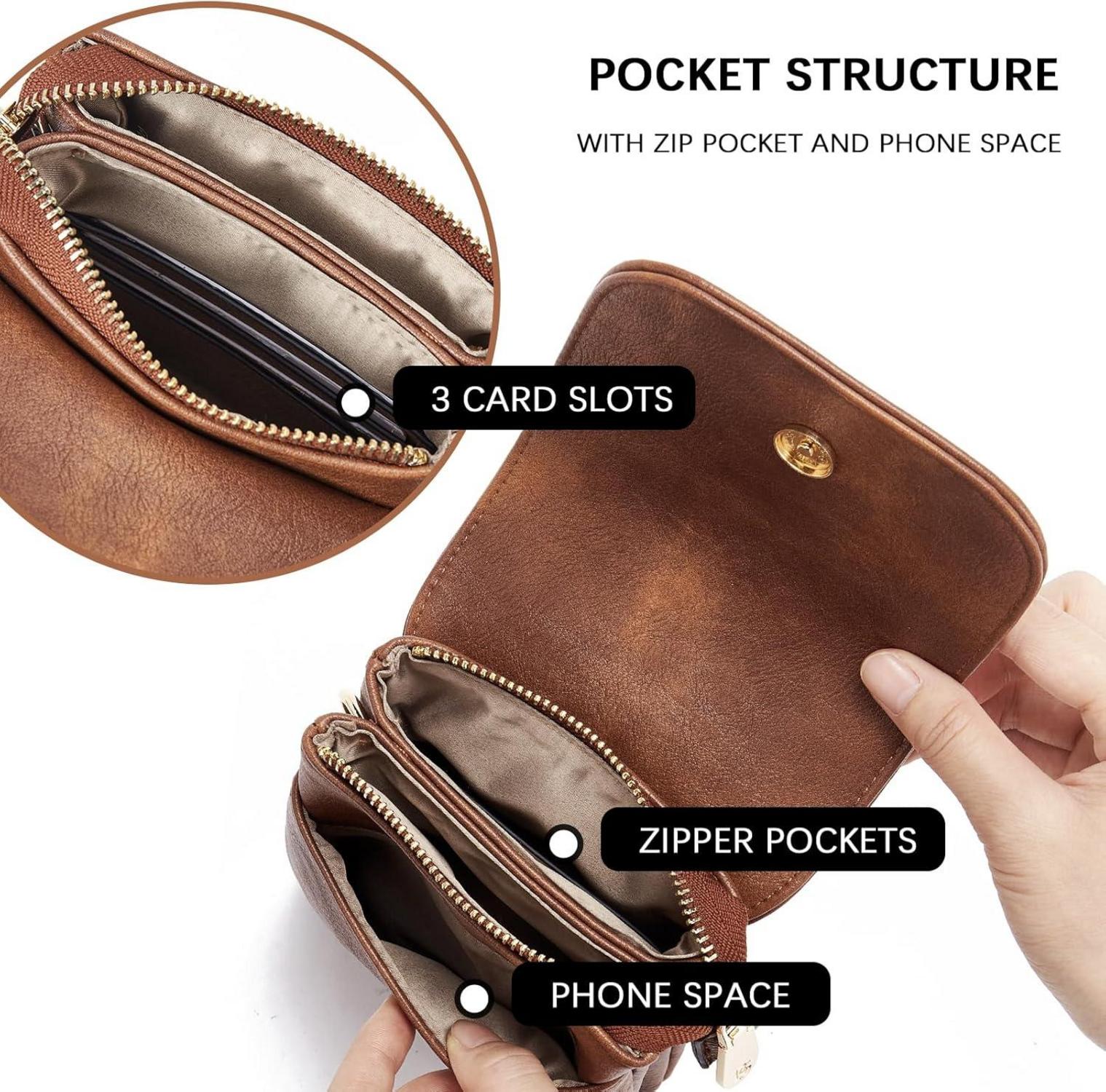 Kleine Damen Handytasche Umhängetasche PU Leder Braun Smartphonetasche