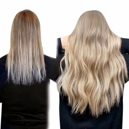 Blond Highlights Echthaar Drahtverlängerung Aschblond/Hellblond 35cm