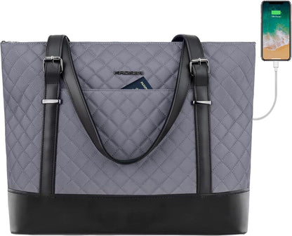 Laptoptasche Damen Handtasche Grau 15,6 Zoll Tote Bag