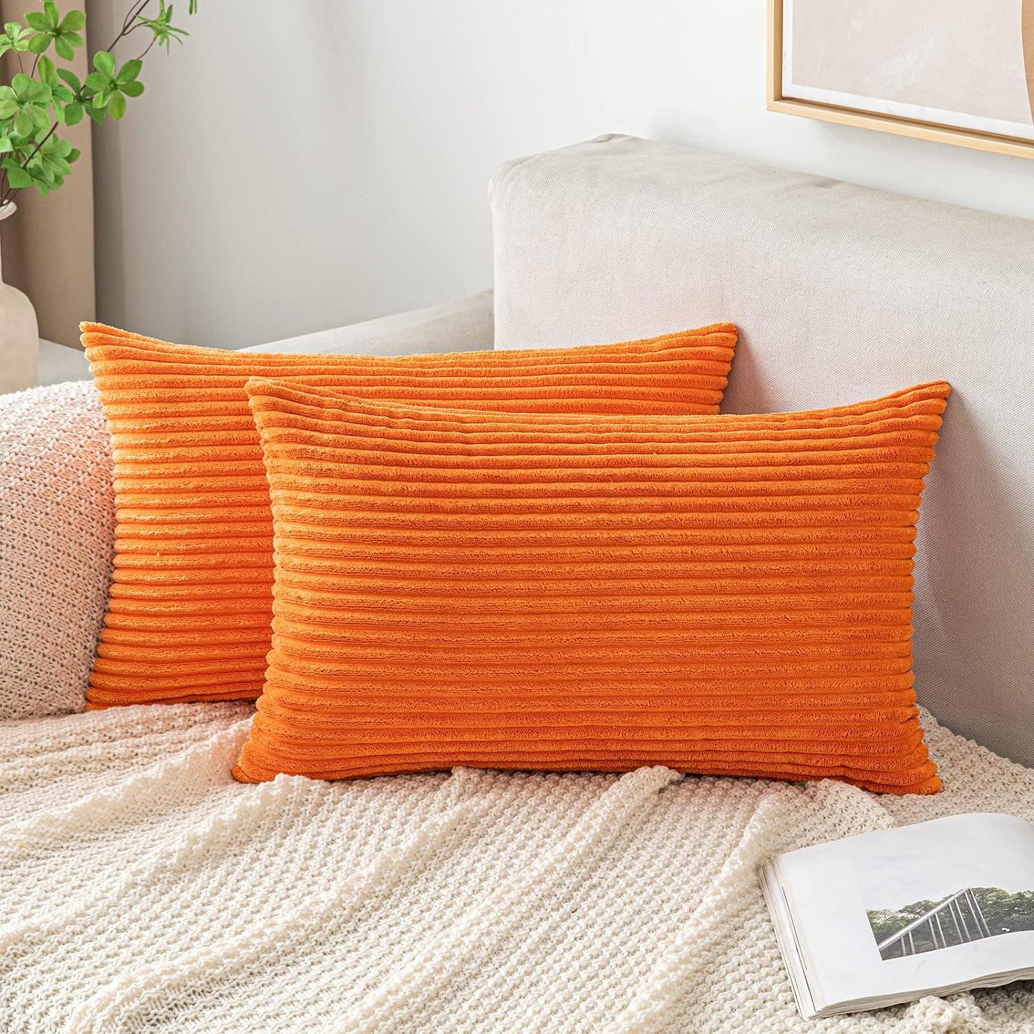 Kordsamt Kissenbezug Set Orange 30x50cm 2er Pack