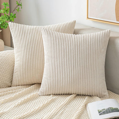 Kordsamt Kissenbezug 50x50 cm Dekokissen Beige 2 Stück