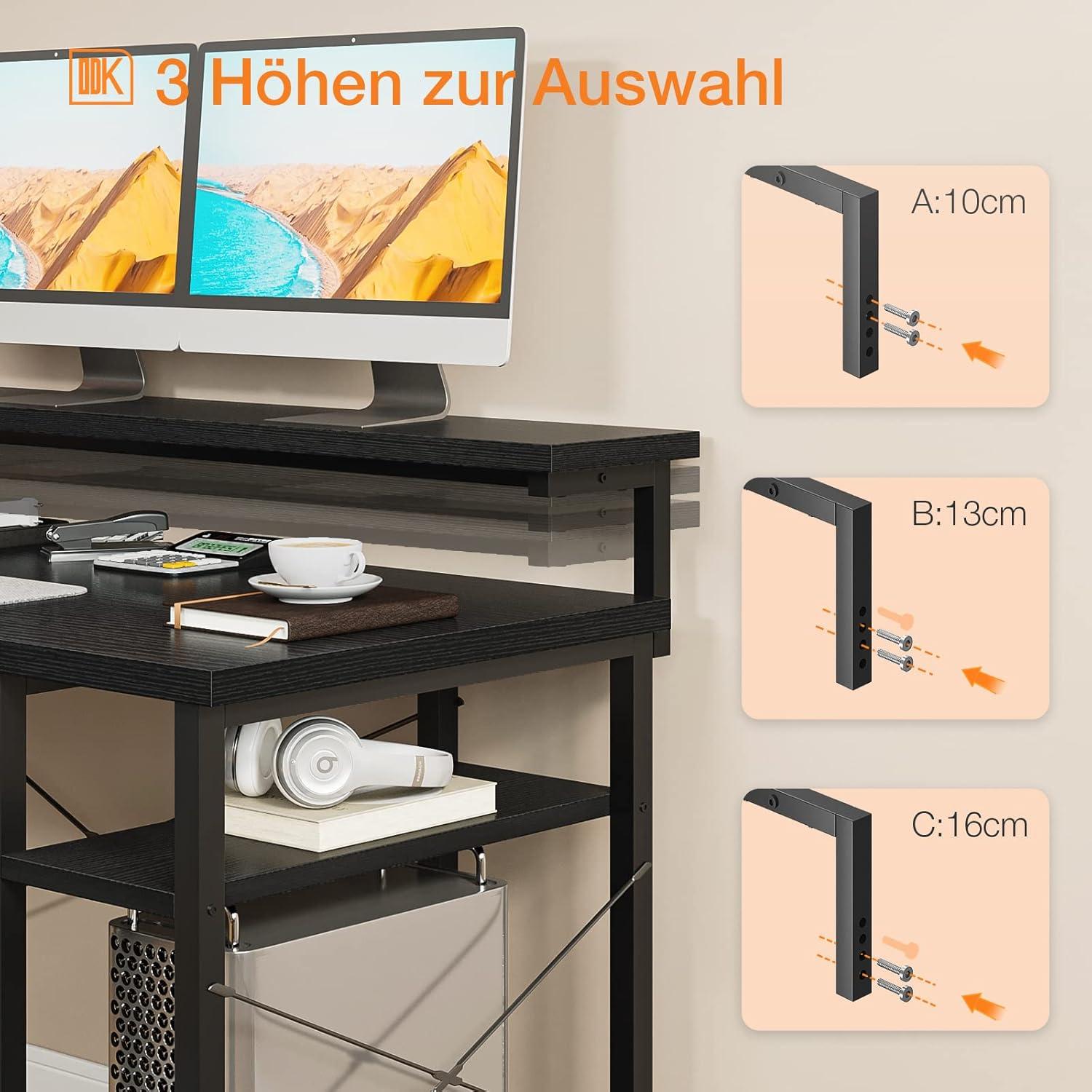 ODK Eckschreibtisch L-Form mit Regal Schwarz 140×137cm