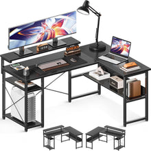 Eckschreibtisch L-Form mit Monitorständer und Regal Schwarz 137×102 cm