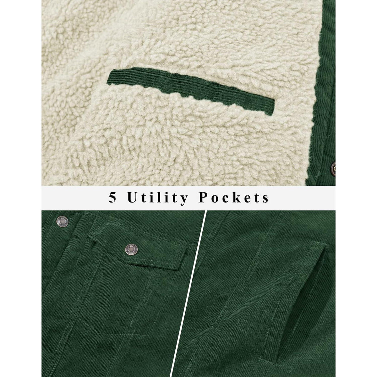 Herren Cordjacke mit Teddyfell-Kragen, Waldgrün XXL