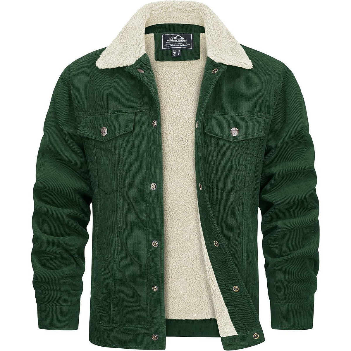 Herren Cordjacke mit Teddyfell-Kragen, Waldgrün 3XL