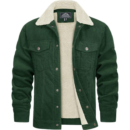Herren Cordjacke gefüttert mit Teddyfell - Waldgrün