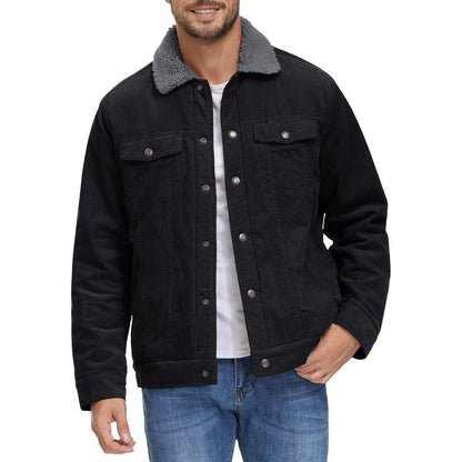 Herren Cordjacke gefüttert mit Teddyfell - Warme Übergangsjacke Schwarz