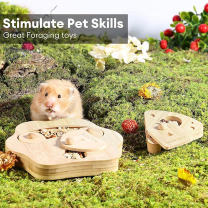 Bambus Hamster Futtersuchspielzeug 2er Set - Interaktives Puzzle-Spiel für kleine Nagetiere