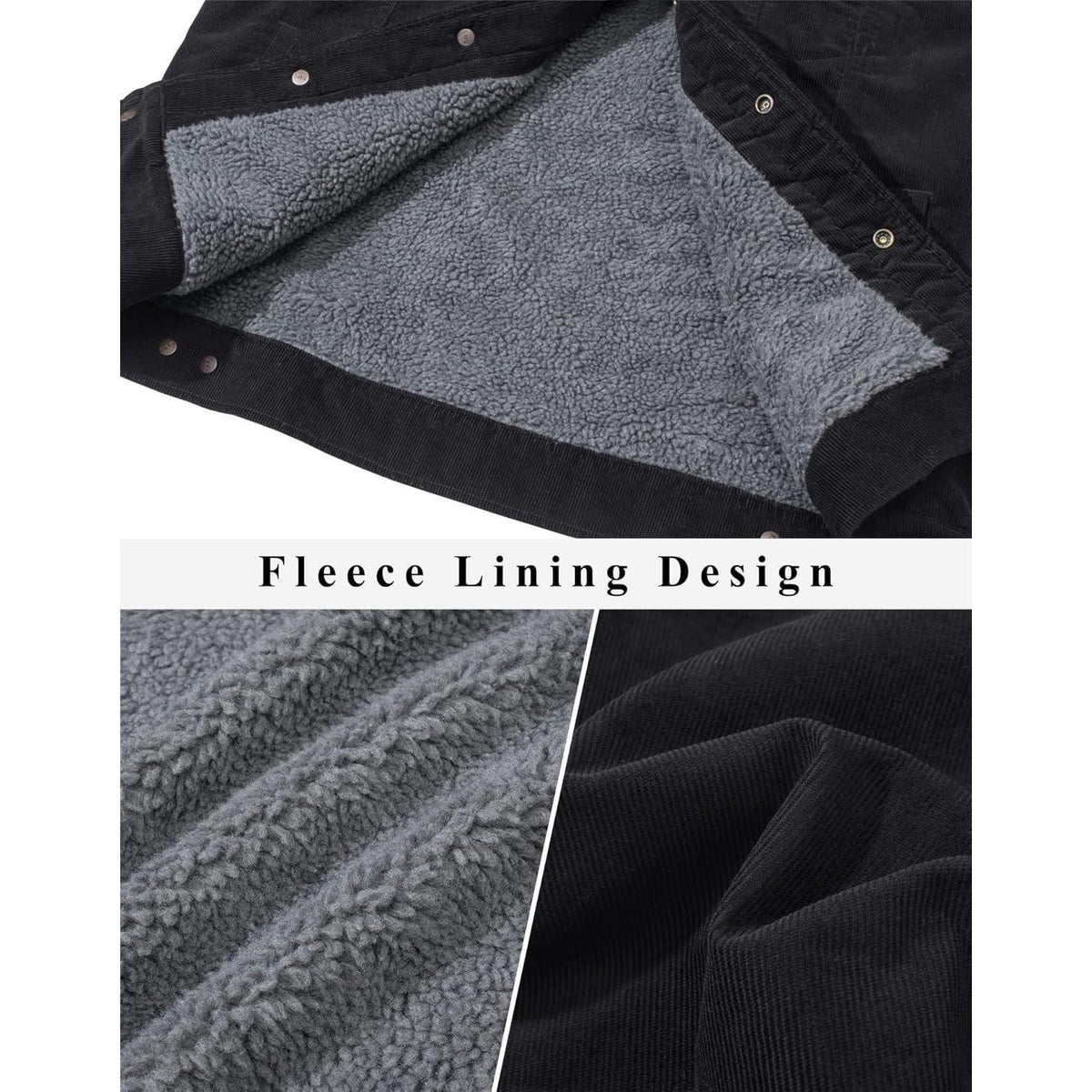 Herren Cordjacke gefüttert mit Teddyfell - Warme Übergangsjacke Schwarz XL