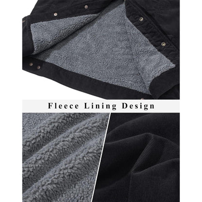 Herren Cordjacke gefüttert mit Teddyfell - Warme Übergangsjacke Schwarz XL