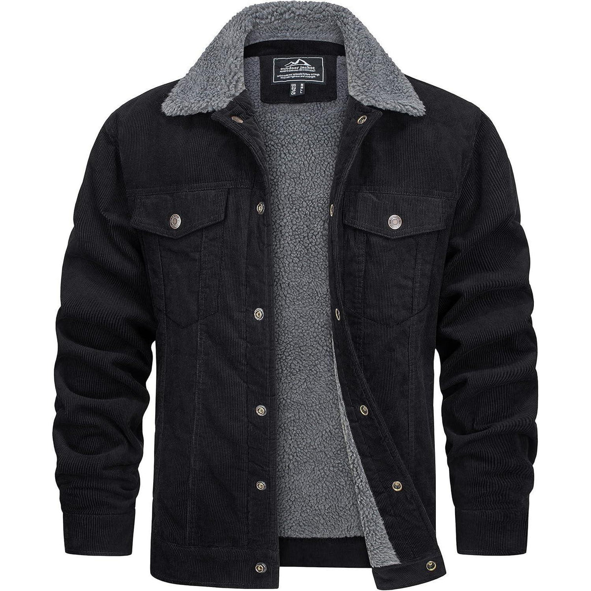 Herren Cordjacke gefüttert mit Teddyfell – Warme Übergangsjacke Schwarz
