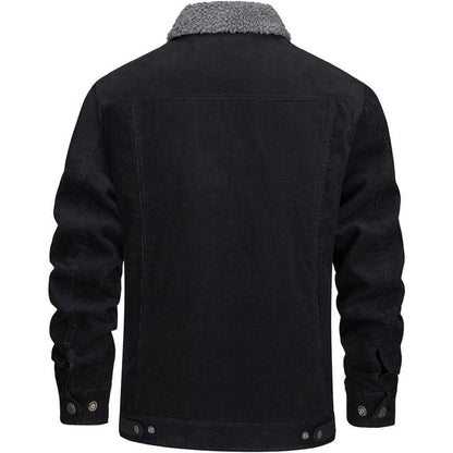 Herren Cordjacke gefüttert mit Teddyfell – Warme Übergangsjacke Schwarz