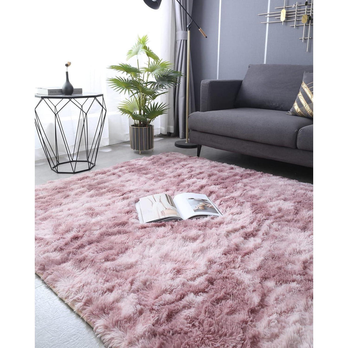 Weicher Hochflor Shaggy Teppich 200x300 cm Rosa Lila