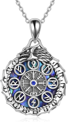 Wikinger Kompass Halskette Drache Vegvisir Anhänger Sterling Silber