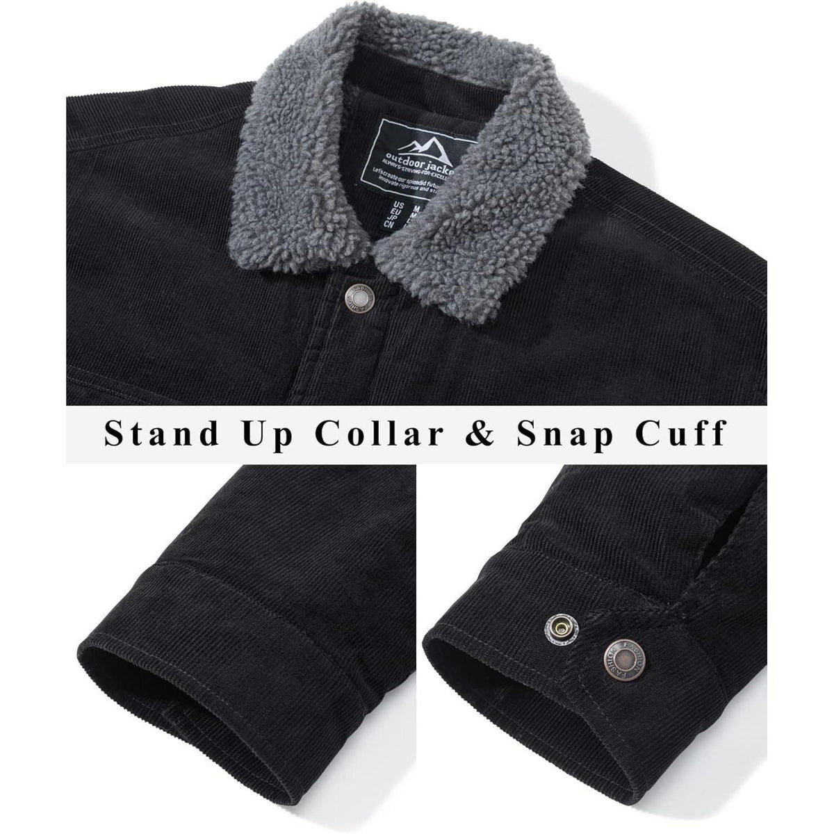 Herren Cordjacke mit Teddyfell-Kragen L Schwarz