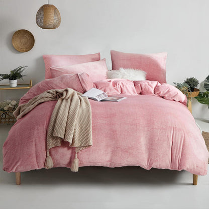 Damier Winter Plüsch Bettwäsche Set Rosa 220x240cm