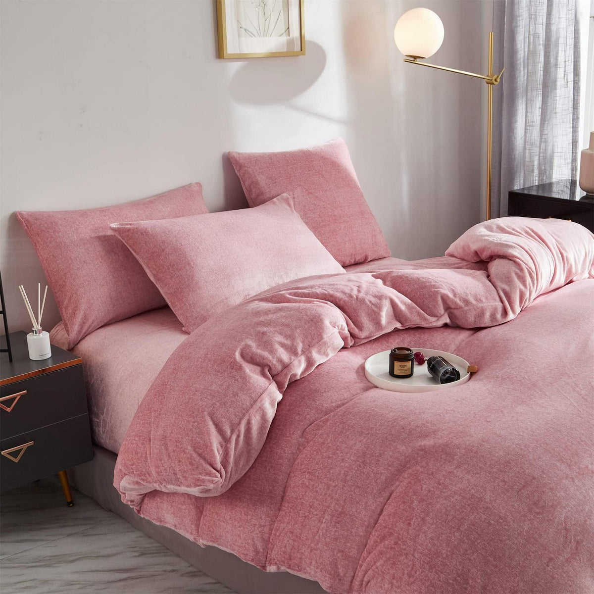Damier Winter Plüsch Bettwäsche Set Rosa 220x240cm