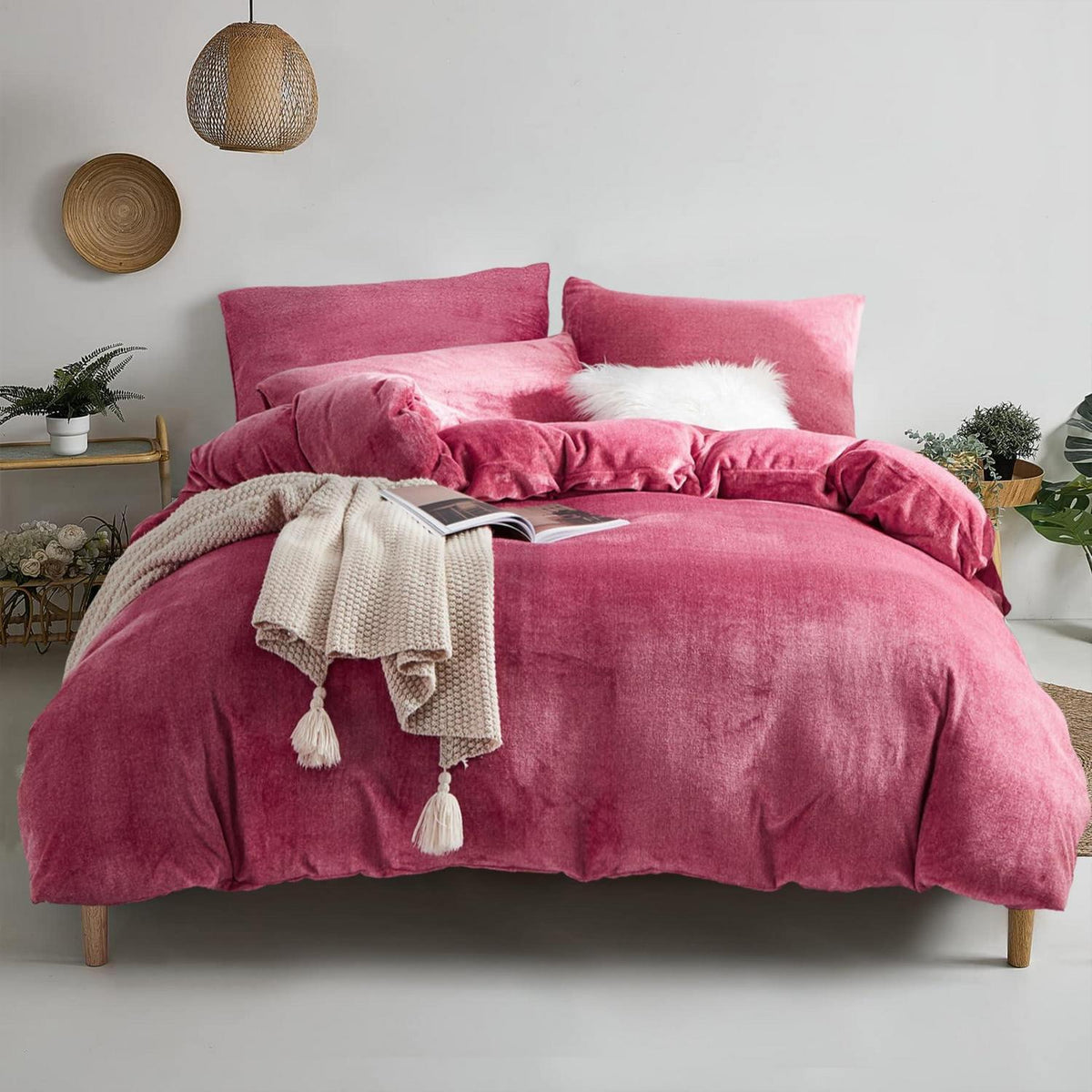 Warme Damier Winter Bettwäsche Set 220x240cm Rot