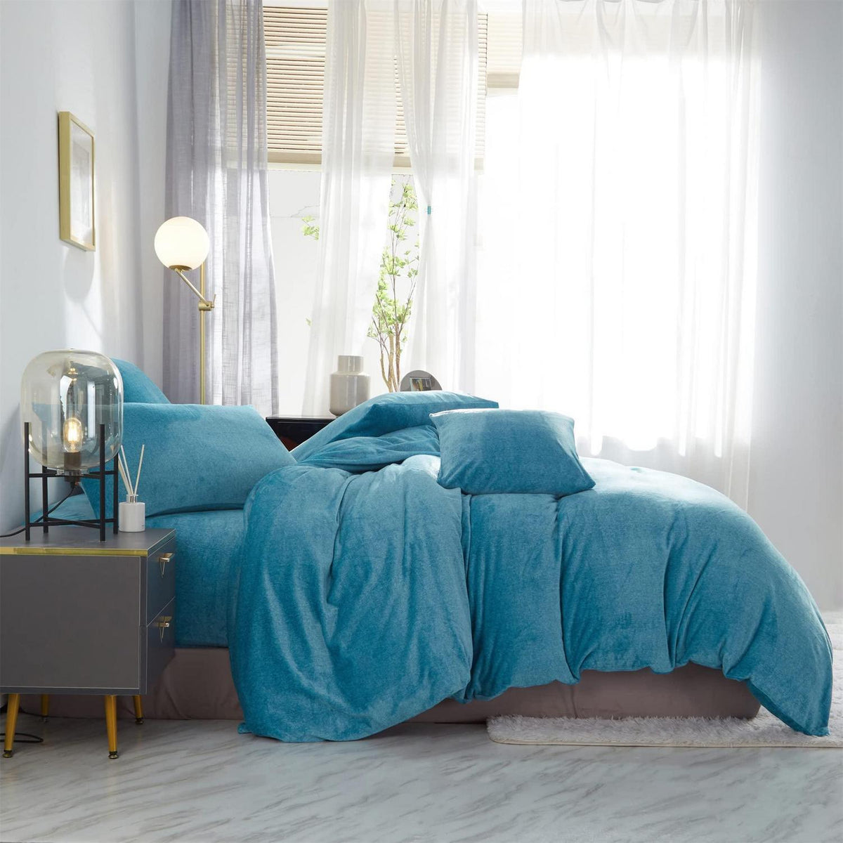 Damier Winter Plüsch Bettwäsche Set Türkis 200x220cm