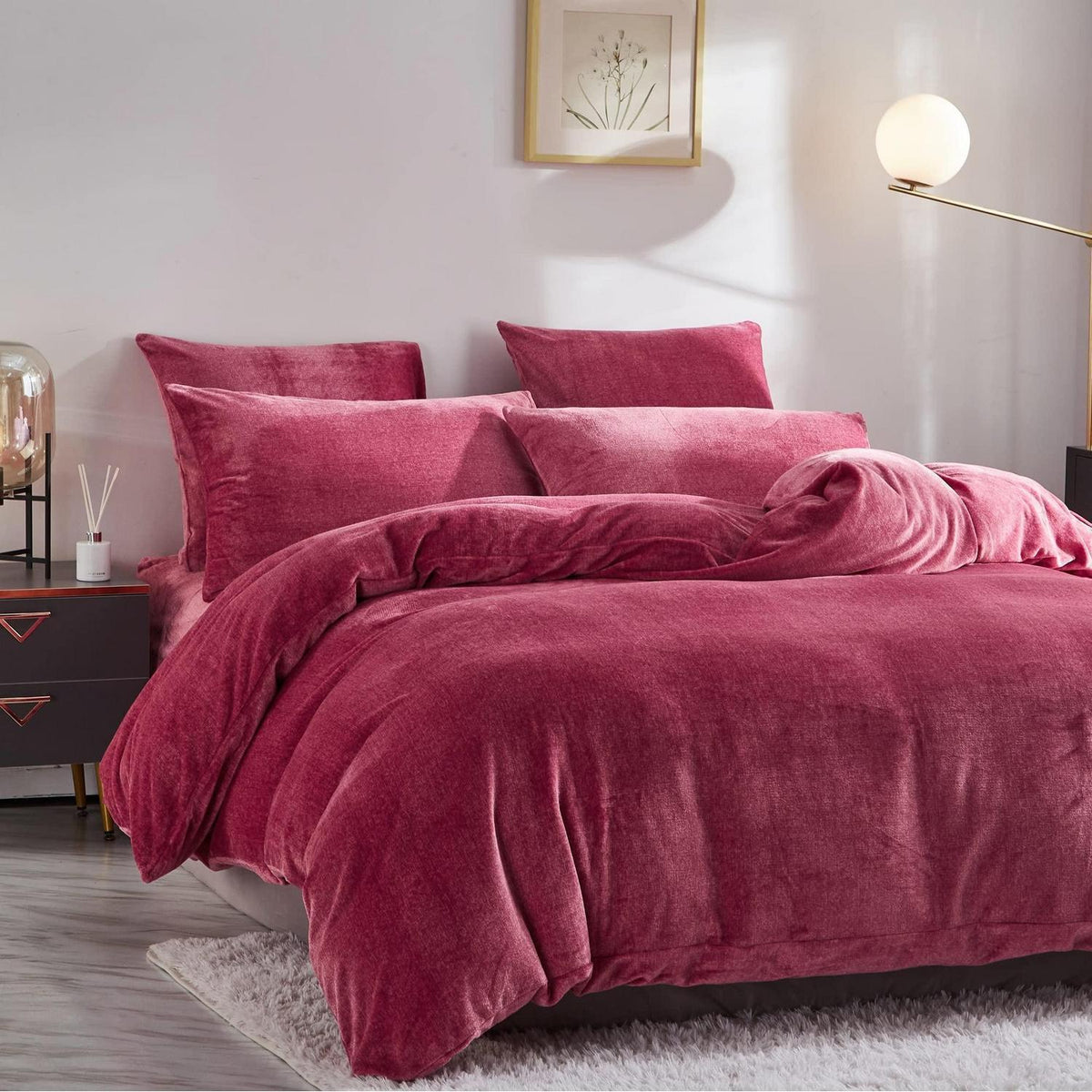 Warme Damier Winter Plüsch Bettwäsche Set Rot 200x220cm