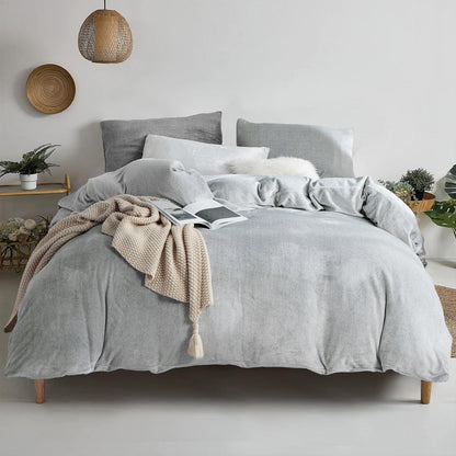 Damier Winter Plüsch Bettwäsche Set Grau 200x220cm