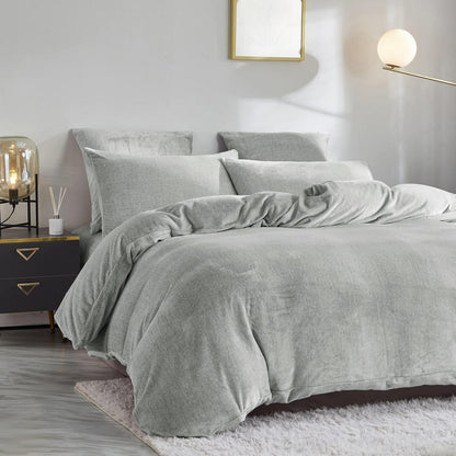 Damier Winter Plüsch Bettwäsche Set Grau 200x220cm