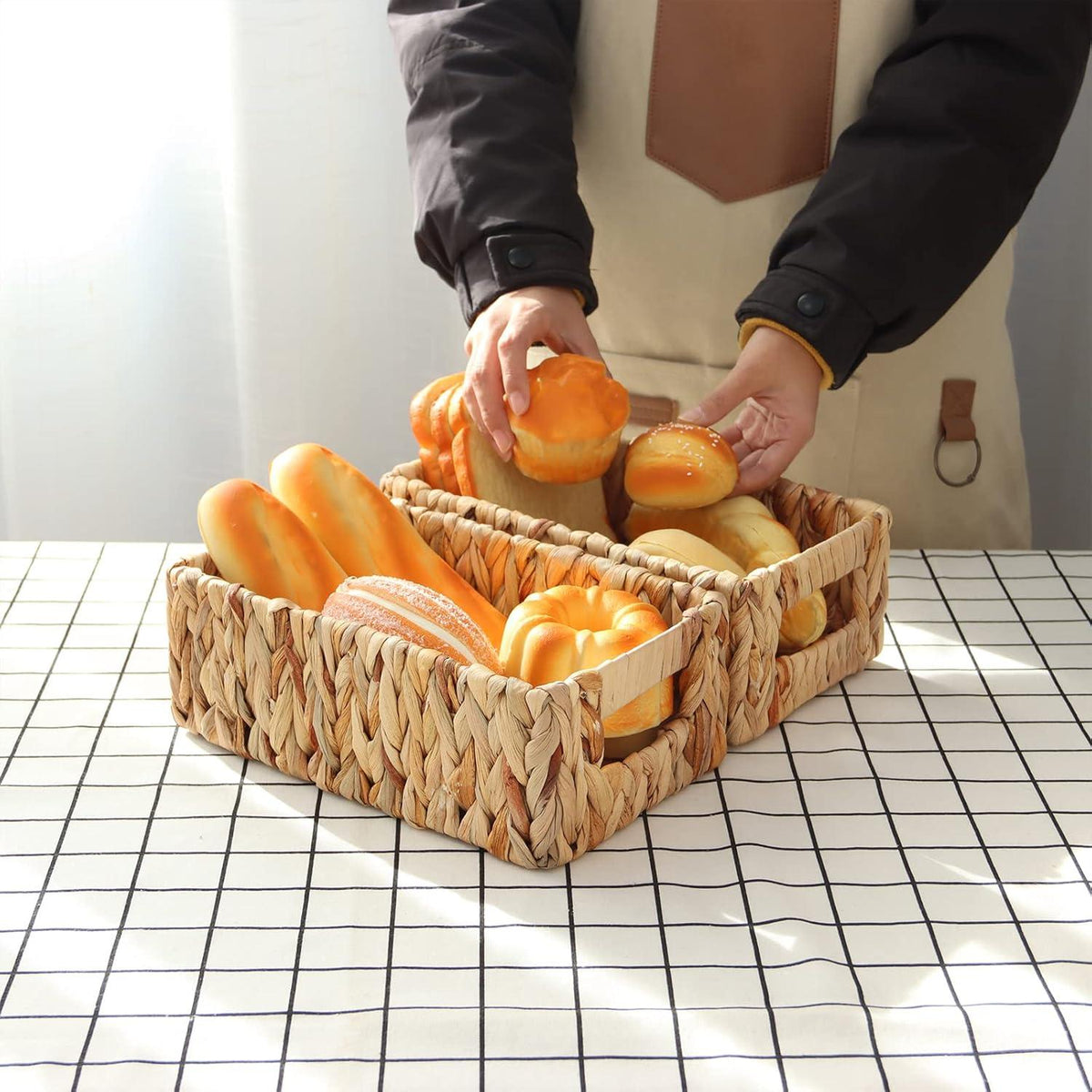 Gewebte Wasserhyazinthe-Körbe mit Griffen, 2er