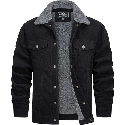 Herren Cordjacke mit Teddyfell-Kragen, Schwarz