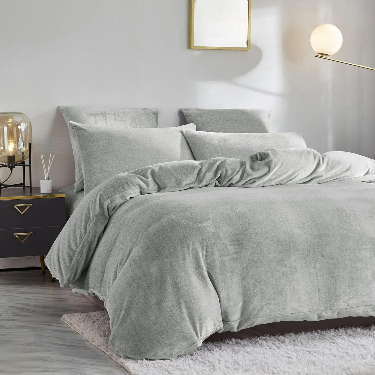 Damier Winter Plüsch Bettwäsche Set Grau 220x240cm