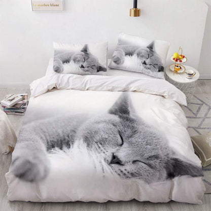 Katzen Bettwäsche Set 135x200cm - Weiß für Kinder