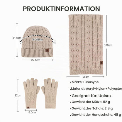 3-teiliges Winterset: Mütze, Schal & Handschuhe