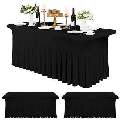 3x Spandex Tischrock 6FT – Schwarz, Rechteckig, Knitterfrei