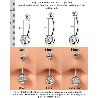 Bauchnabelpiercing Echt Silber 925 14G 12mm mit Zirkonia Kugeln