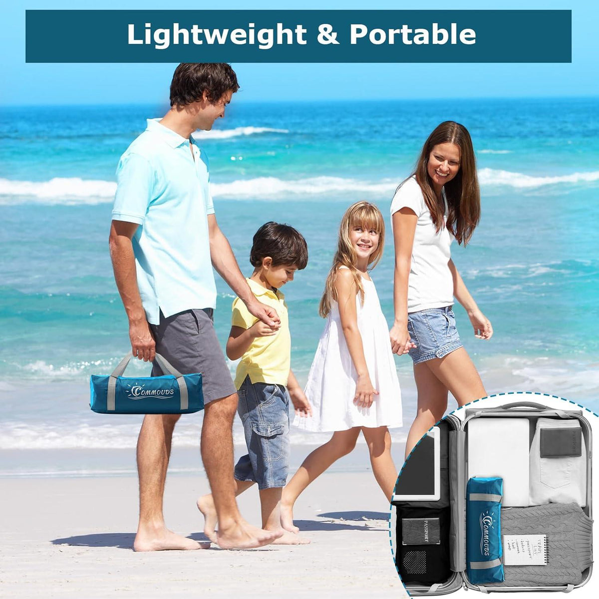 Strandmuschel für 4-6 Personen Dunkler Schutz UPF 50+ Blau