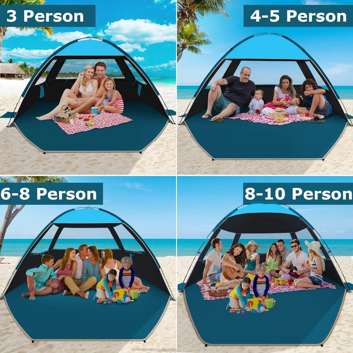 Strandmuschel UPF 50+ für 4-6 Personen Dunkelblau Strandzelt UV-Schutz
