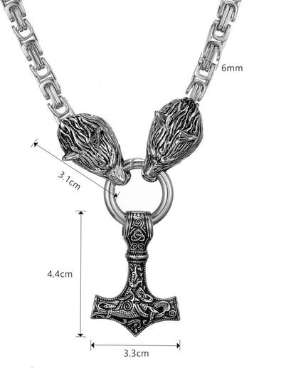 Wikinger Thor Hammer Halskette Edelstahl Runen Anhänger - Männer