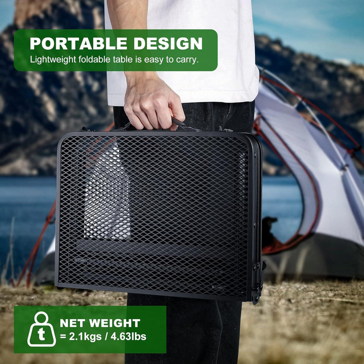 2FT Faltbarer Campingtisch höhenverstellbarer Grilltisch Mesh Desktop
