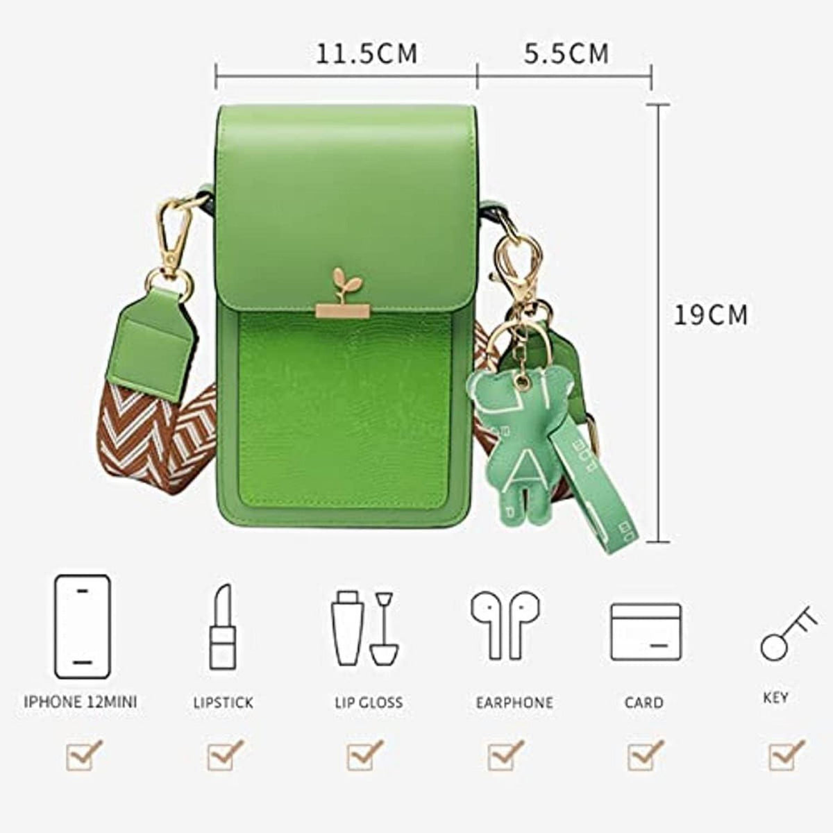 Damen Mini Umhängetasche PU Leder Breiter Gurt iPhone Handy bis