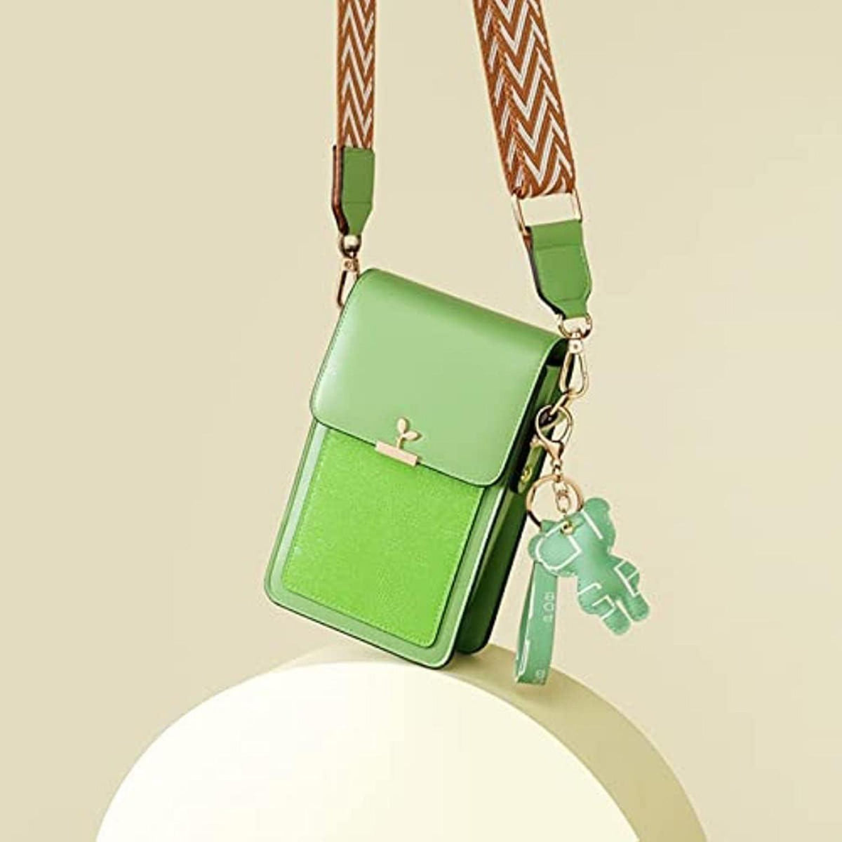 Damen Mini Umhängetasche Handy PU Leder Brieftasche Schultertasche Elegant Grün