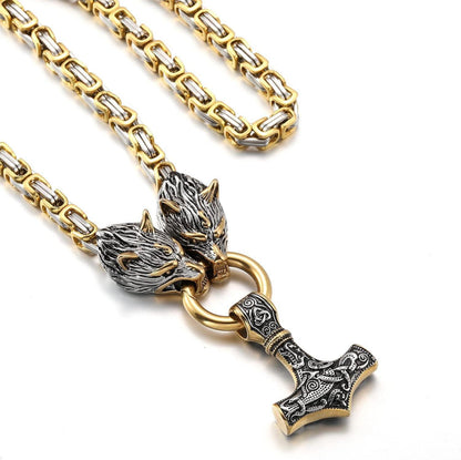 Wikinger Thorhammer Halskette Edelstahl Runen Viking Geschenk