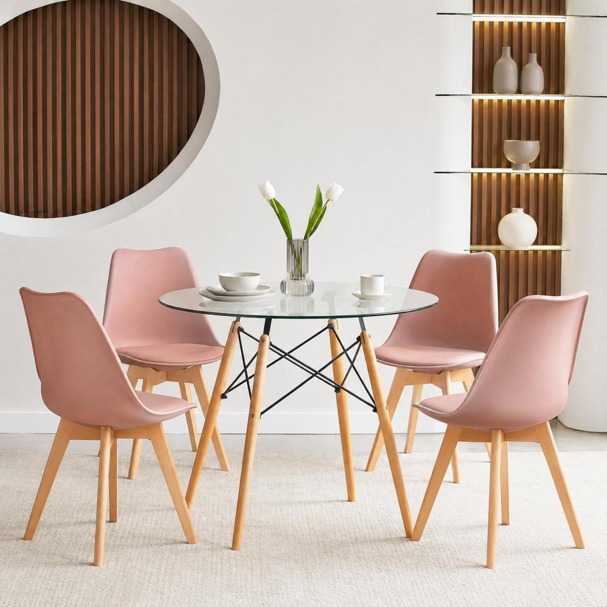 Esszimmerstühle Rauchrosa, 4er Set, Massivholz Buche