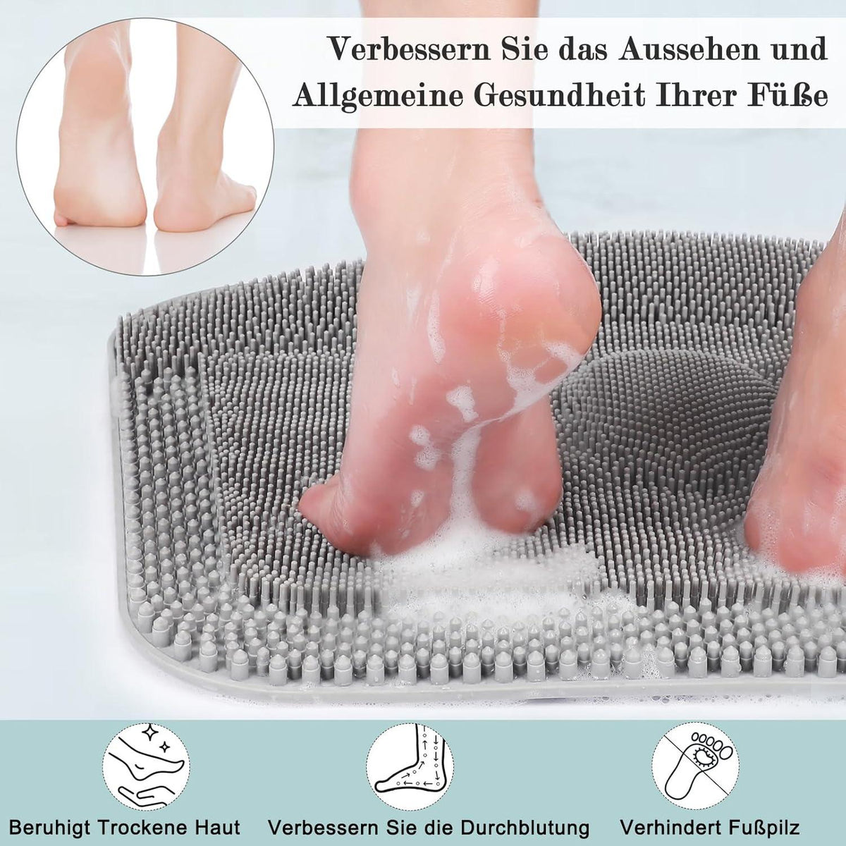 Fußbürste Dusche Große Fußwaschmatte Rutschfest Peeling Massage - Grau