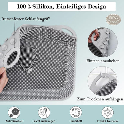Große Fußbürste Dusche Fußwaschmatte Rutschfest Peeling Massage Grau 44x33 cm