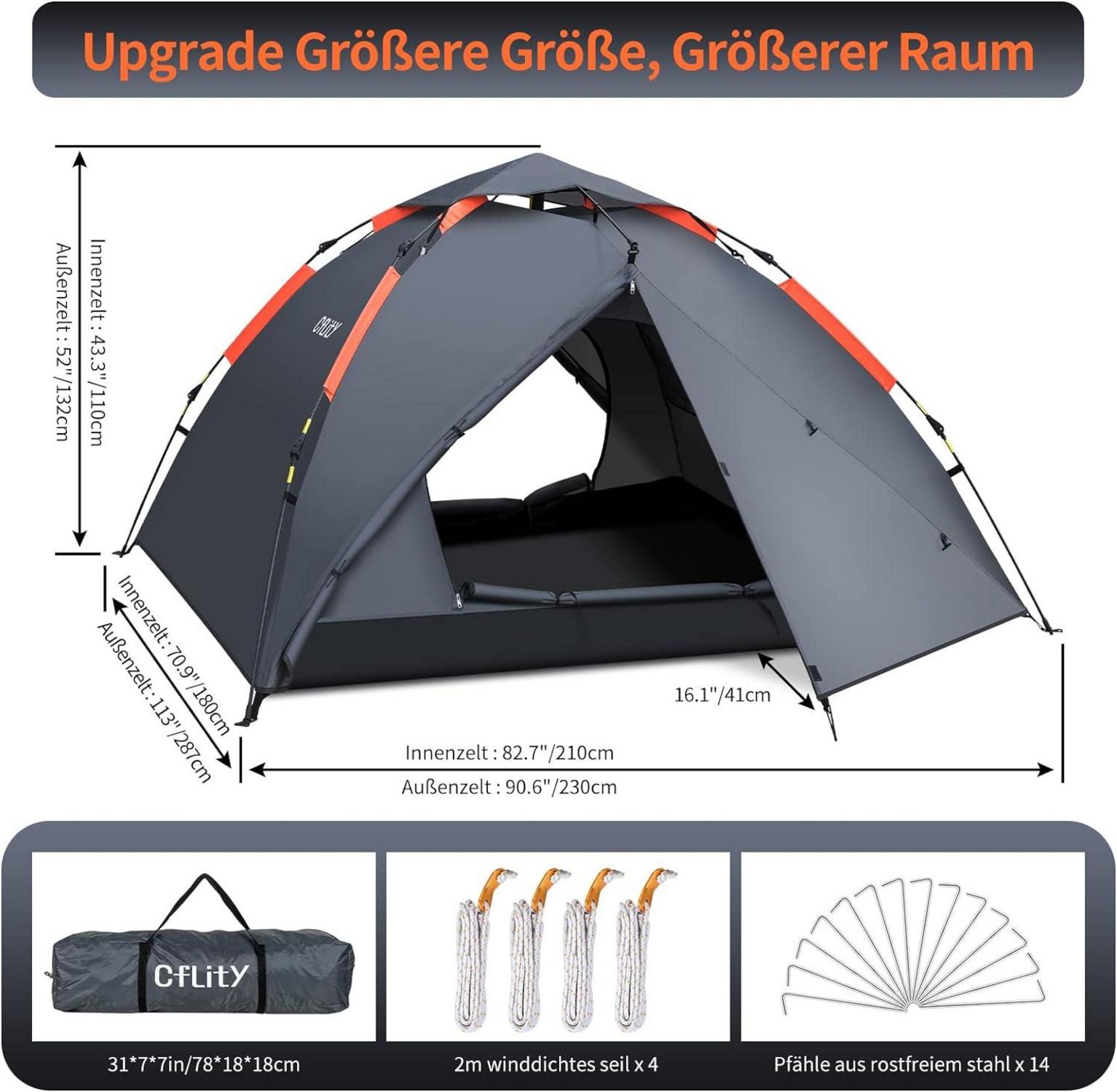 Camping Zelt 3 Personen Pop Up Wasserdicht 4 Jahreszeiten Backpacking
