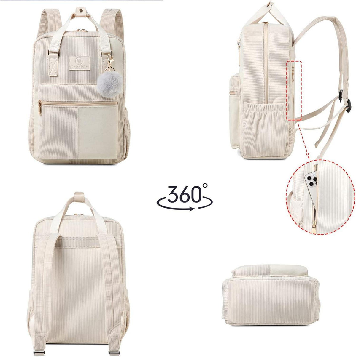 Makukke Cord Rucksack Damen Herren Blau Anti-Theft Schul City Daily
