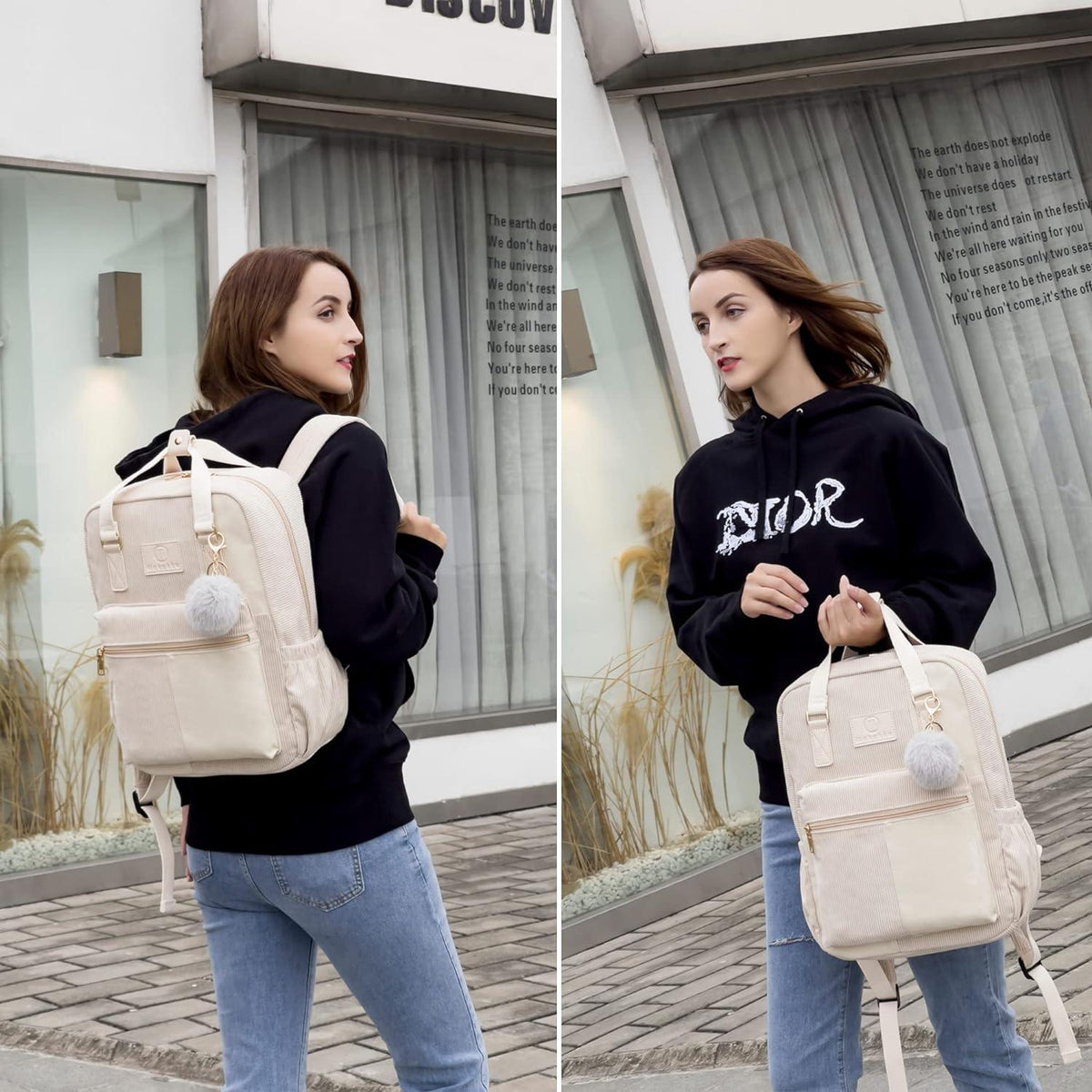 Cord Rucksack Damen Herren Anti-Theft Tasche Casual Schultasche