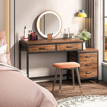 Schreibtisch mit 5 Schubladen & Aktenschrank – Braun