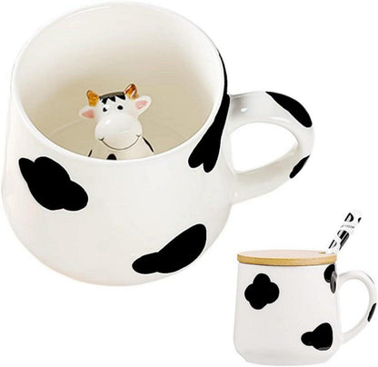 Kreative 3D Kuh Kaffeetasse mit Deckel und Löffel