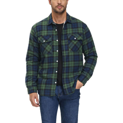 Herren Winterjacke Hemd Kariert Grün – Gefüttert & Warm