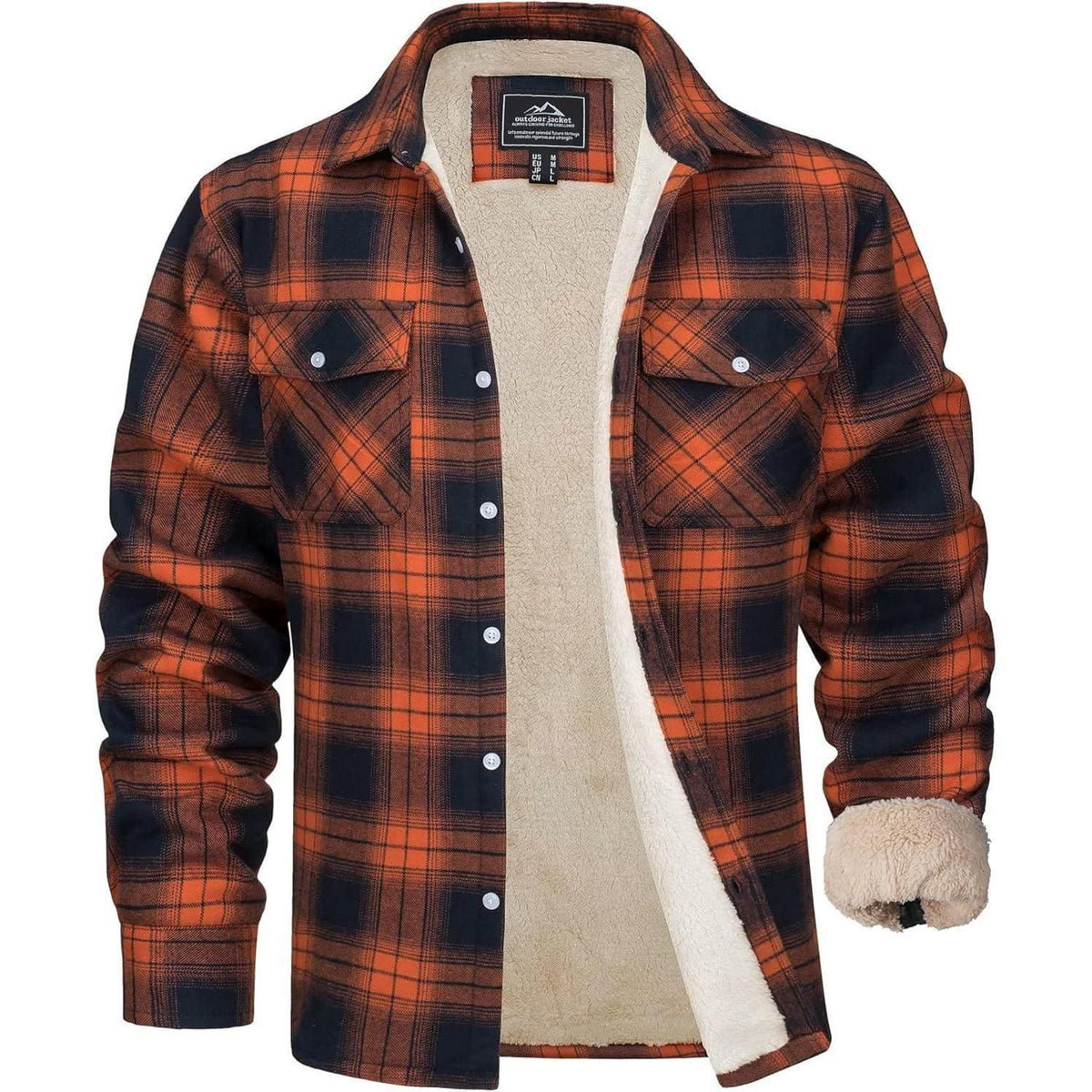 Herren Winterjacke Hemd Kariert Gefüttert Orange XL